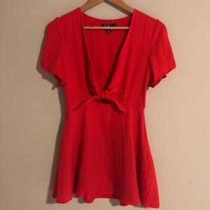Red sundress with front tie and cutout